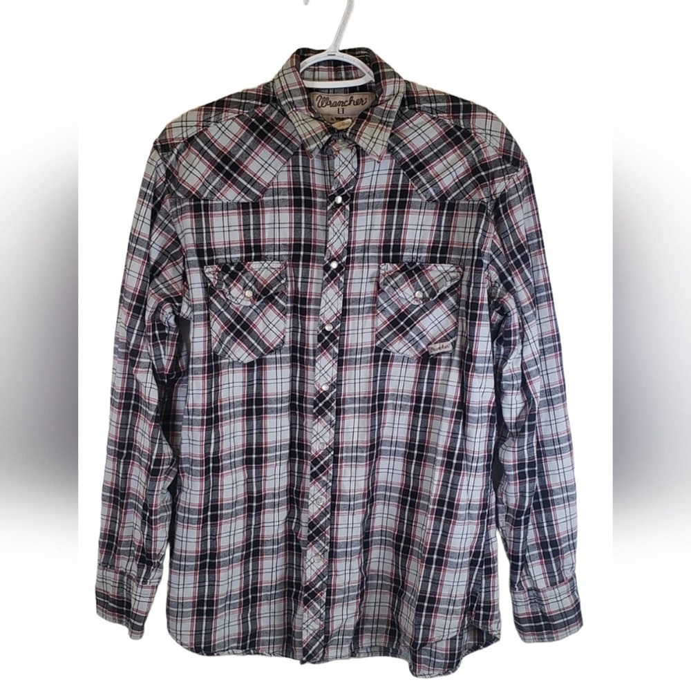 Wrangler Vintage Mens Button Down Pearl Snap Grey Red Black. SZ LT